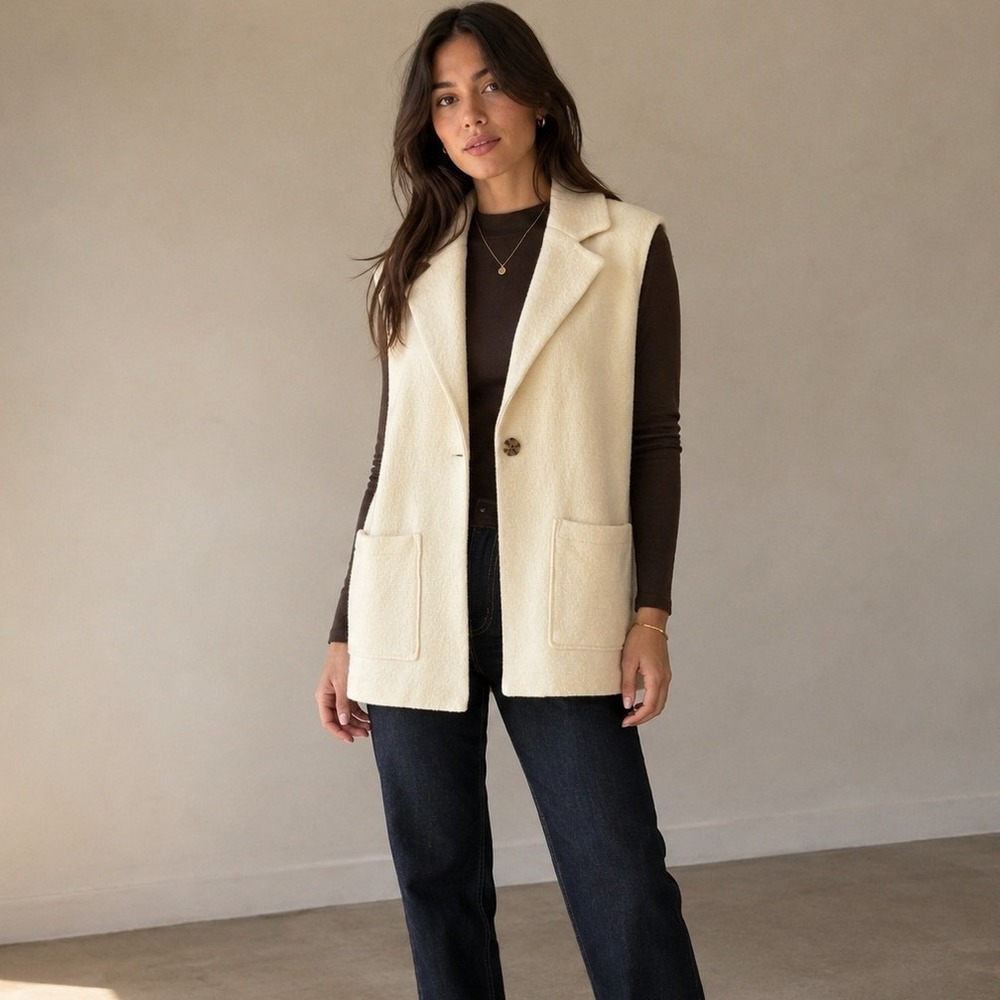 Tahari Wool Blend Long Cardigan Vest XS Oversized Quiet Luxury Preppy Academia